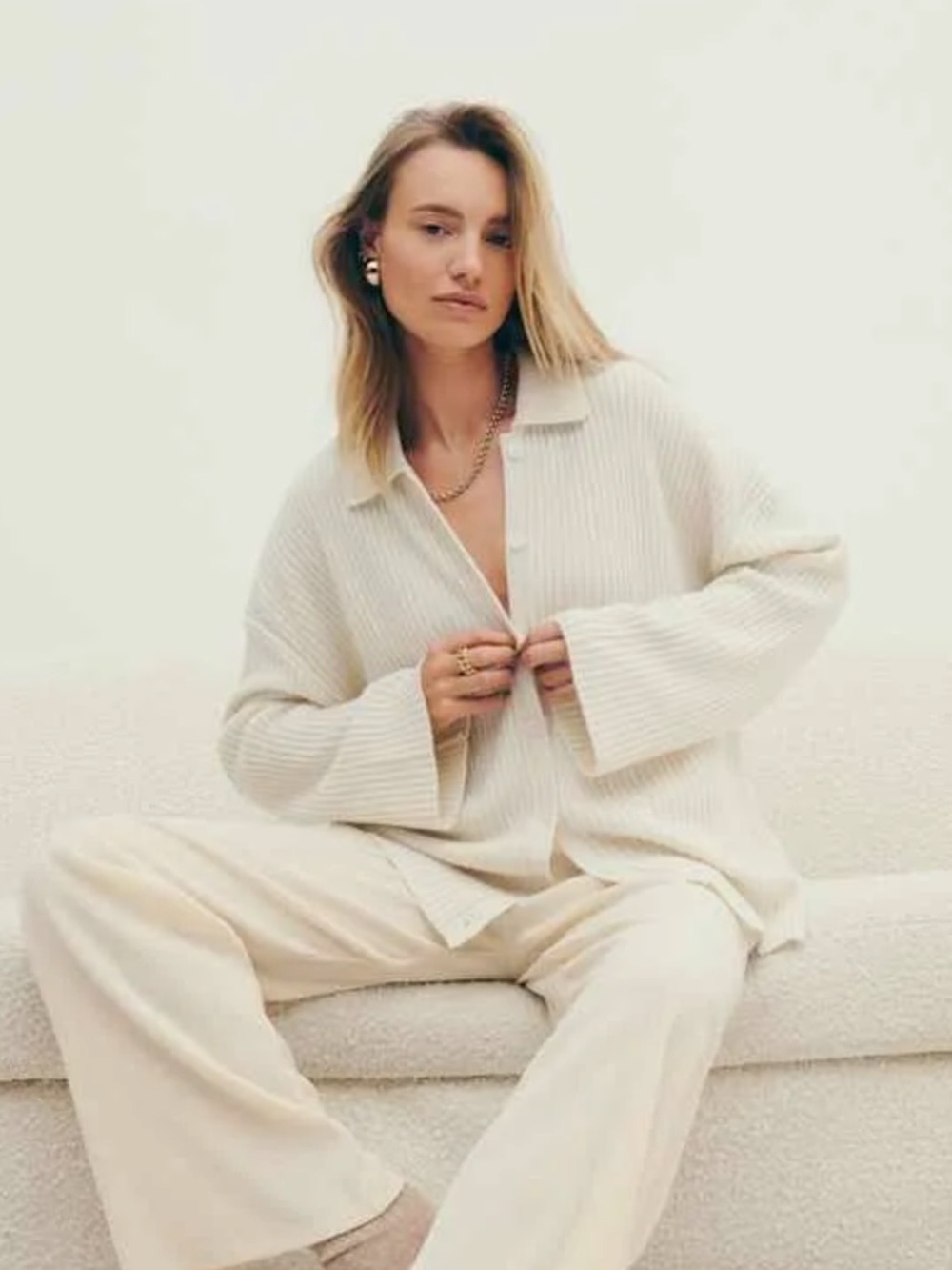 Reformation Fantino Cashmere Collared Cardigan in Gossamer
